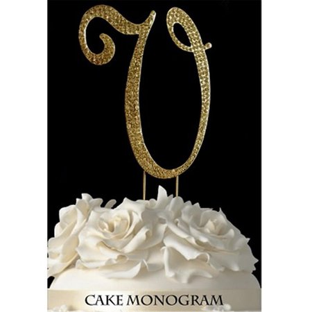 DE YI ENTERPRISE Monogram Cake Toppers Gold Rhinestone V 33015Vg